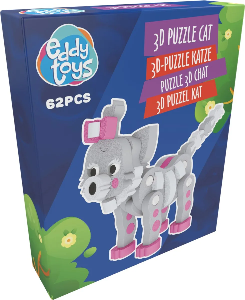 Eddy Toys 3D Puzzel Kat 62 Stuks - Grijs met Roze Details