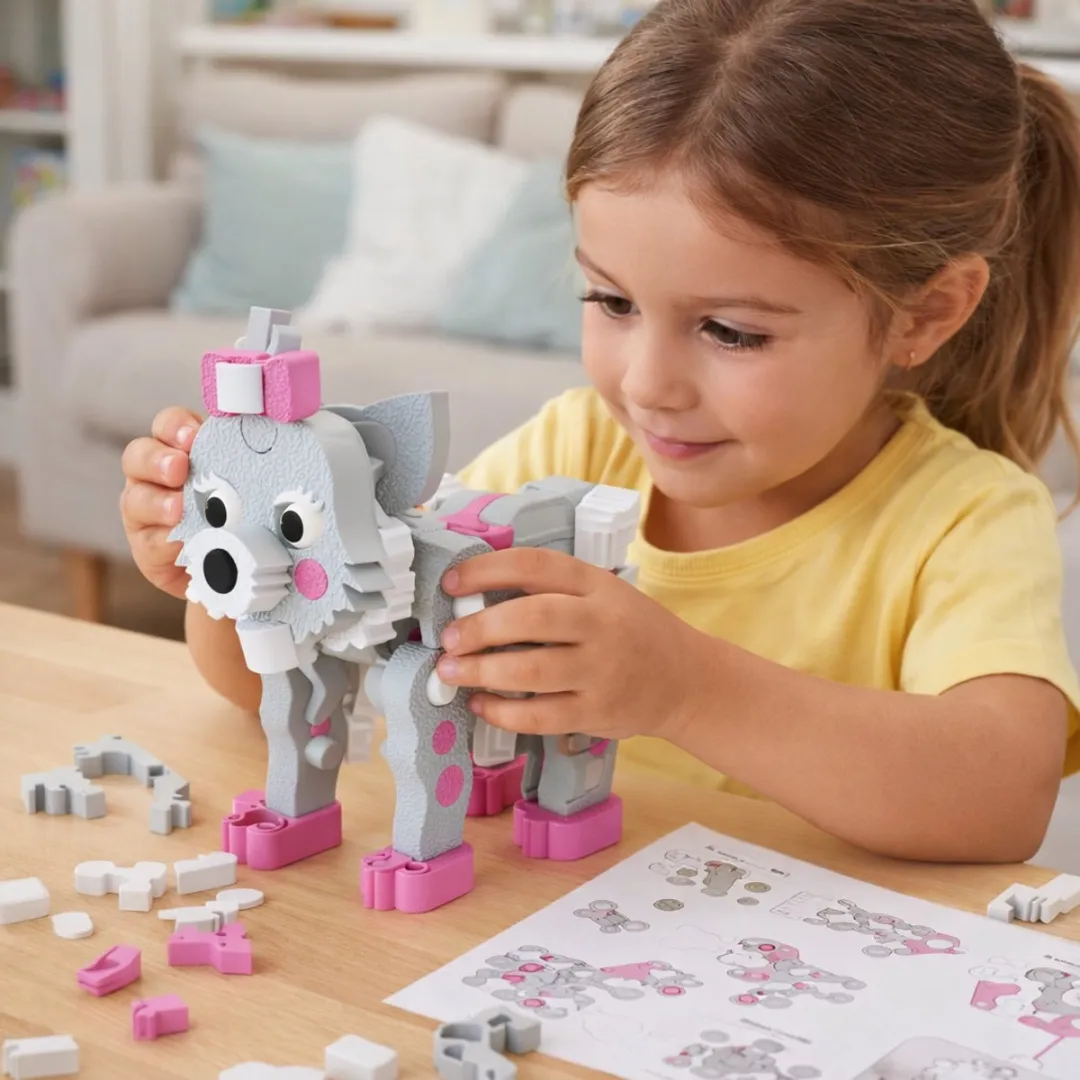 Eddy Toys 3D Puzzel Kat 62 Stuks - Grijs met Roze Details