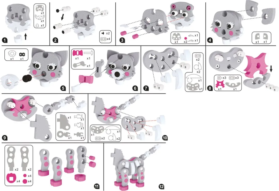 Eddy Toys 3D Puzzel Kat 62 Stuks - Grijs met Roze Details