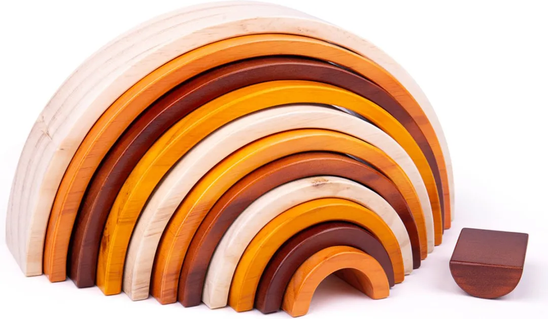 BIGJIGS Natuur Houten Stapelregenboog - 11 Stuks