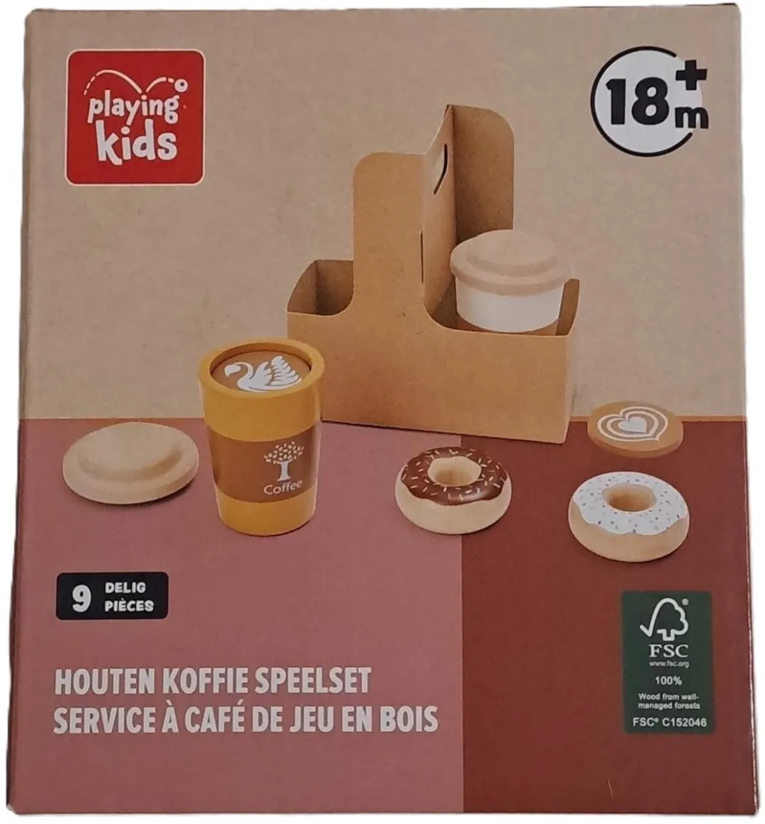Playing Kids Houten Koffieset 9-delig - Multi