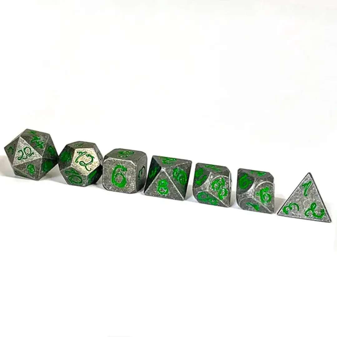 Lapi Toys D&D Polydice Metaal Set - 7 Stuks - Grijs/ Groen