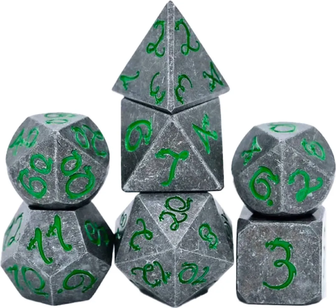 Lapi Toys D&D Polydice Metaal Set - 7 Stuks - Grijs/ Groen