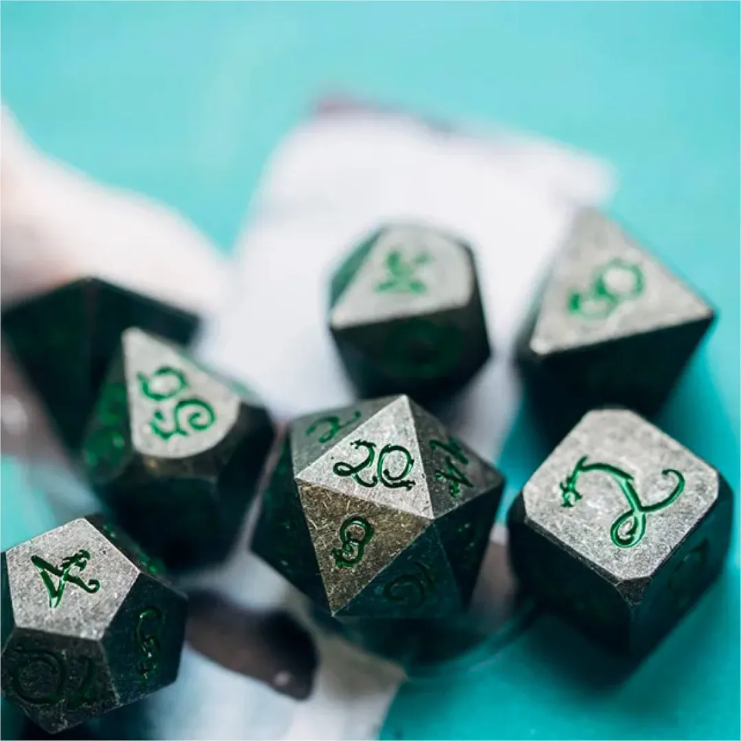 Lapi Toys D&D Polydice Metaal Set - 7 Stuks - Grijs/ Groen