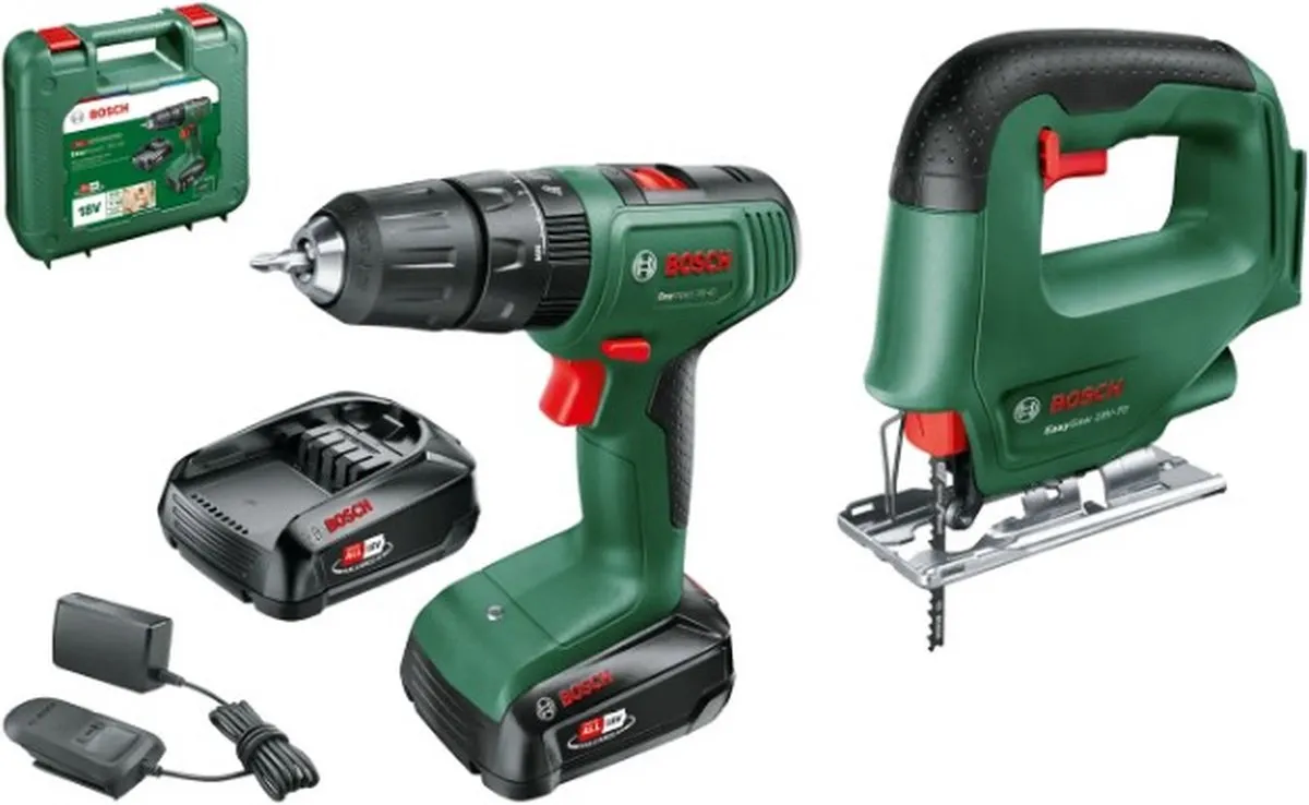 Bosch 06039D810A Accuboormachine Klopfunctie + Decoupeerzaag Toolkit 18V - 2x 2000mAh