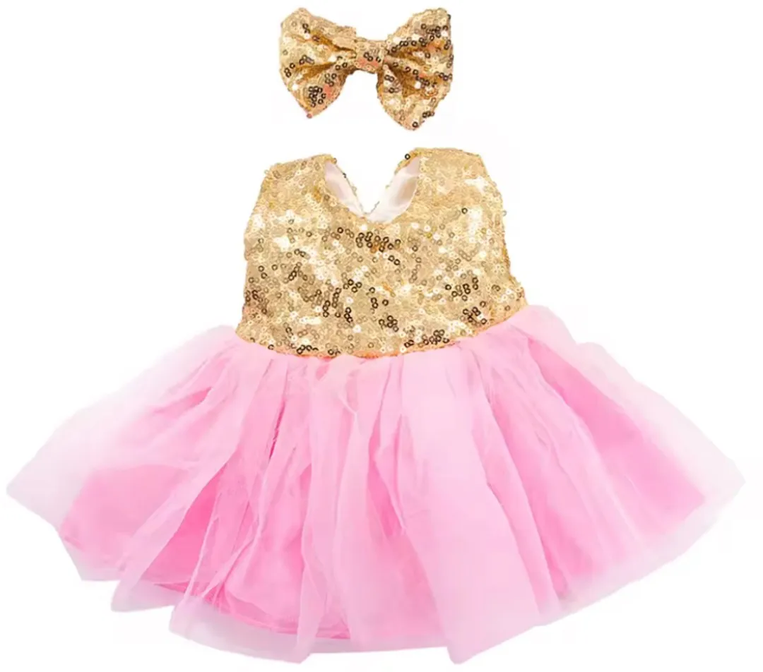 Happy U Kids Luxy Goud Roze Jurkje 36-43cm - Baby Born
