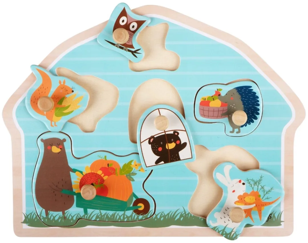 Barbo Toys Houten Pegpuzzel Bosfiguren 6-delig - Multicolor