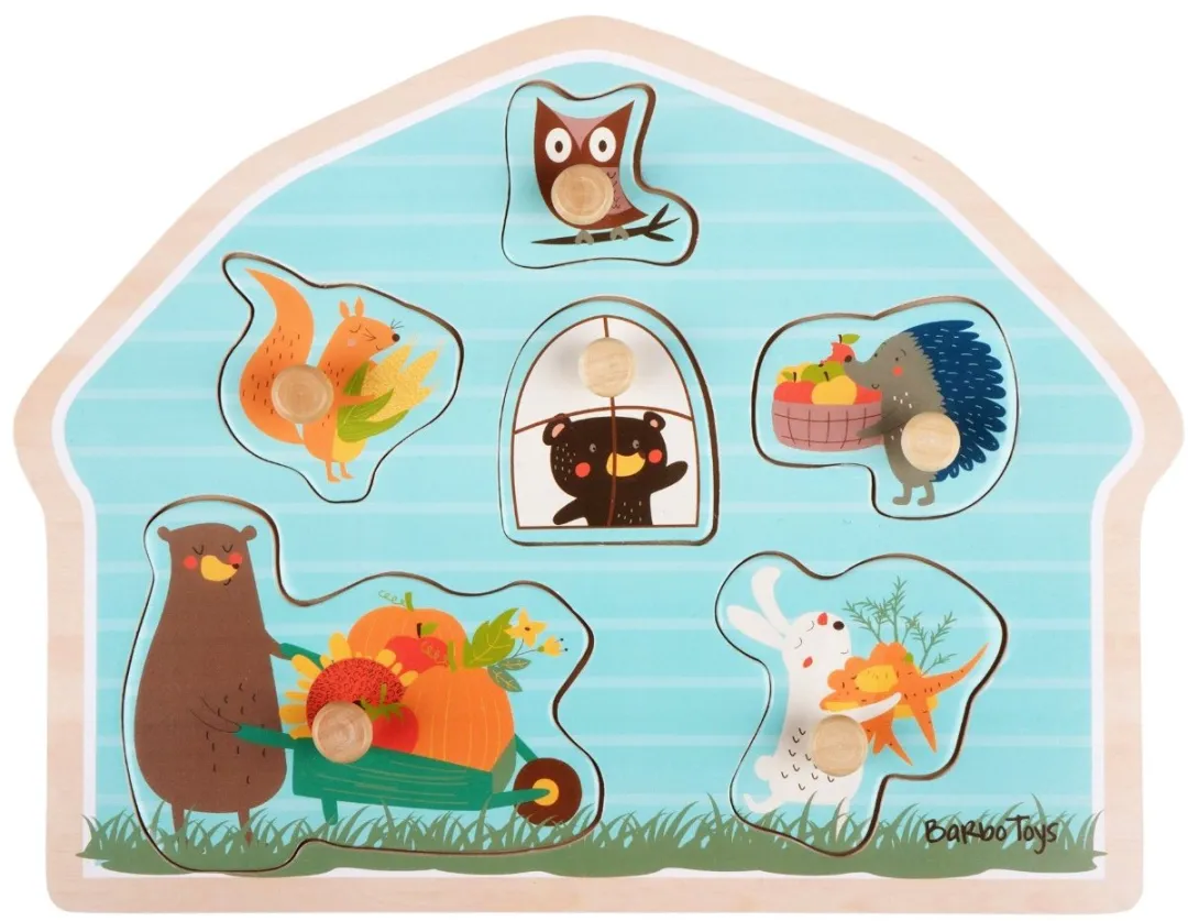 Barbo Toys Houten Pegpuzzel Bosfiguren 6-delig