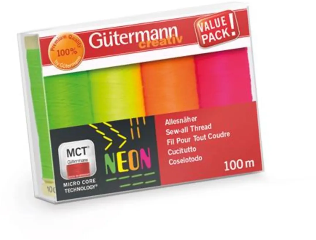 Gutermann Allesnaaigarnenset Neon - 4x100m - 4 Kleuren