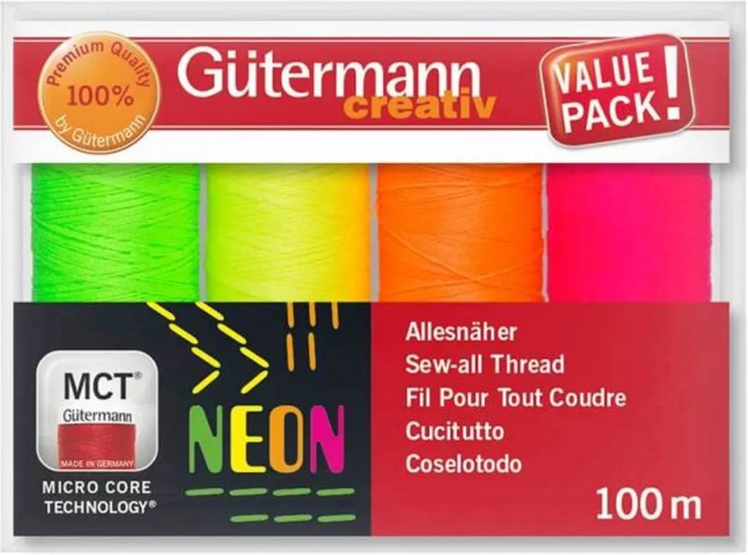 Gutermann Allesnaaigarnenset Neon - 4x100m - 4 Kleuren