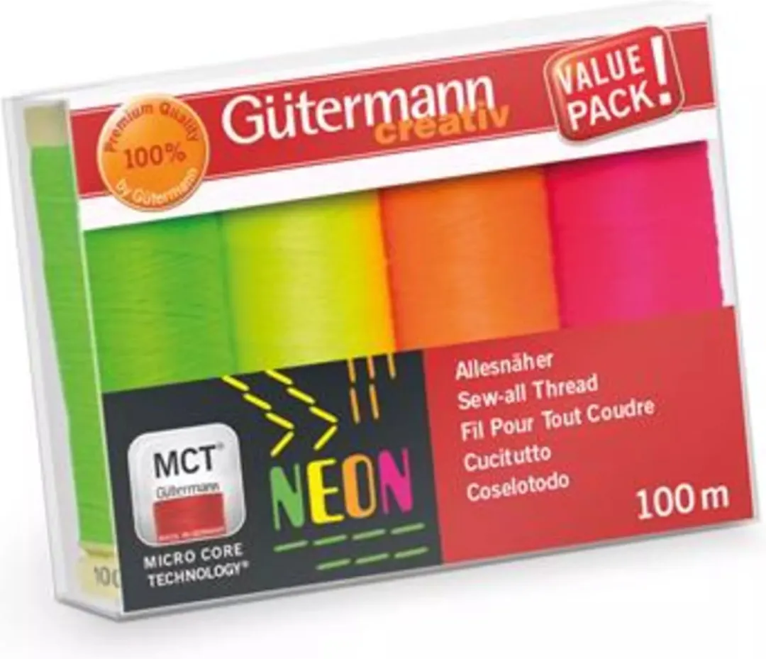 Gutermann Allesnaaigarnenset Neon - 4x100m - 4 Kleuren