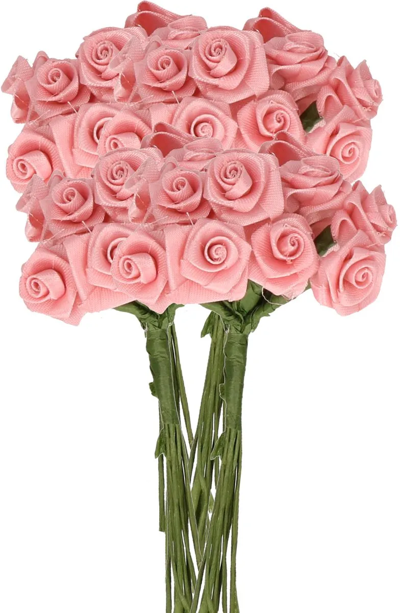 Rayher Decoratie Roosjes Satin - 72 Stuks - 12cm - Roze