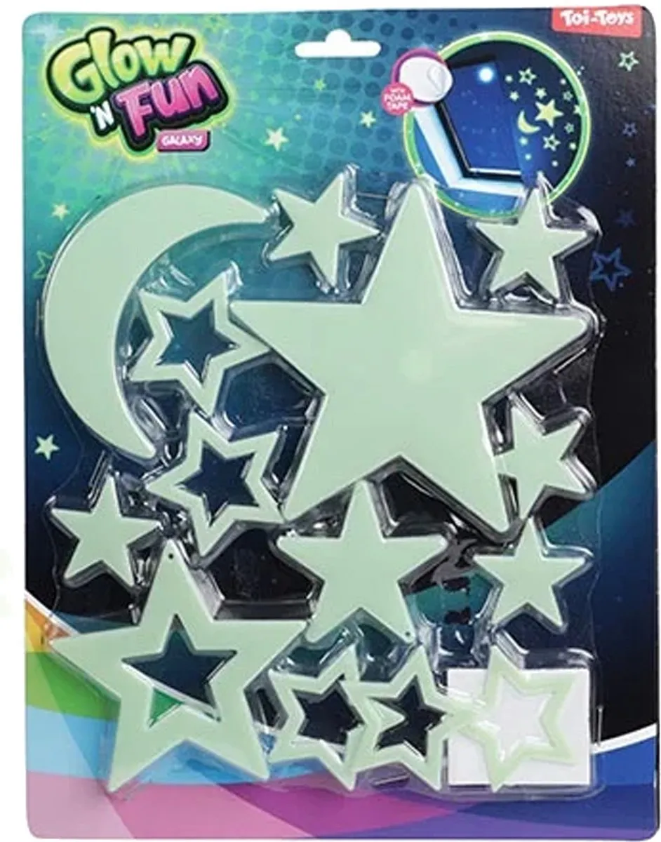 Toi-Toys Glow in the Dark Maan & Sterren Muur/Plafond Decoratie - 4 Stuks