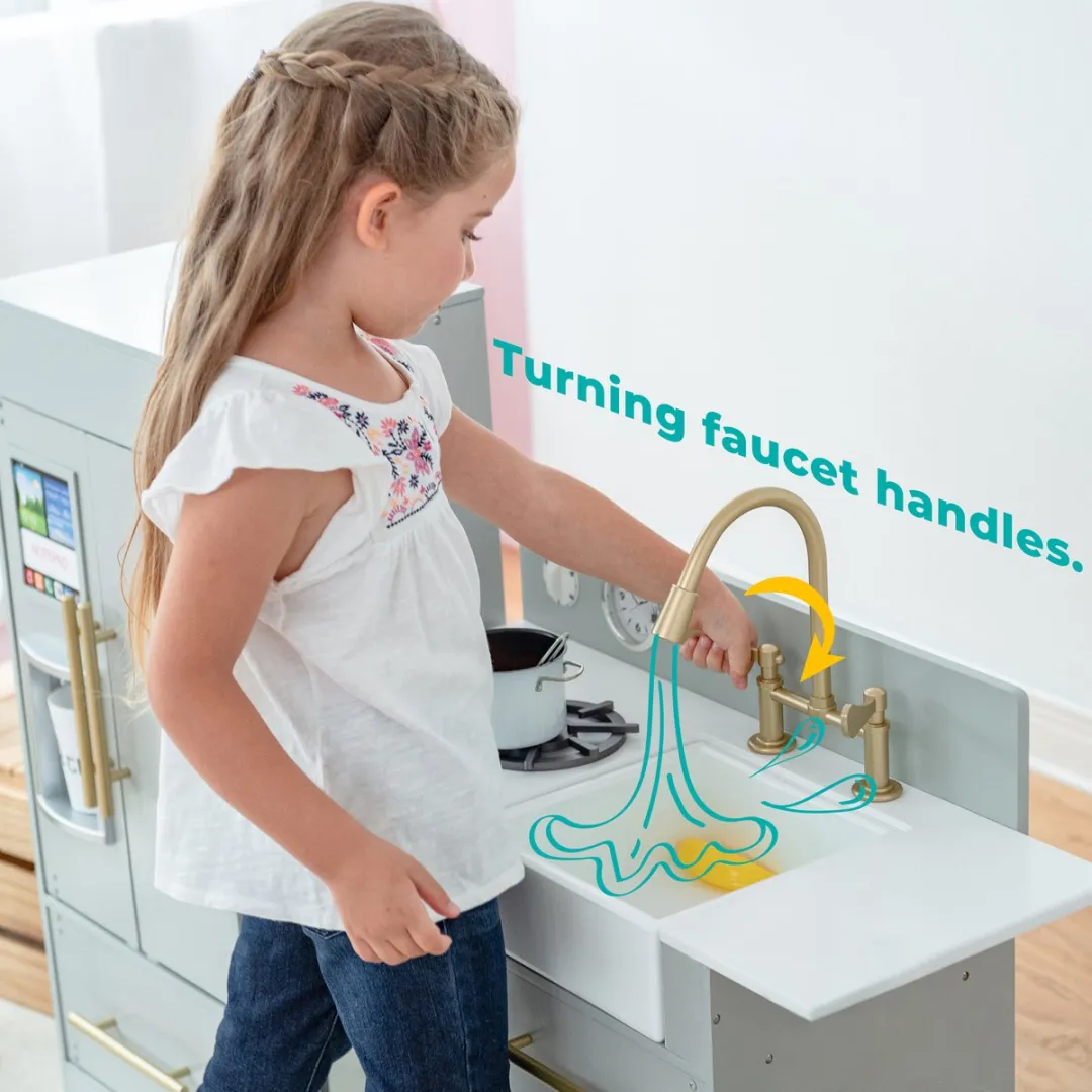 Teamson Kids Groot Modern Houten Speelkeuken - Zilver/Grijs/Goud