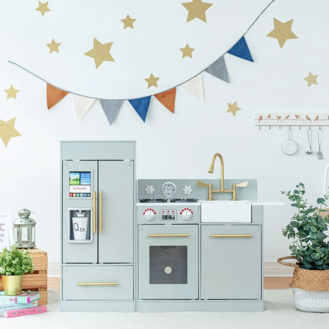 Teamson Kids Groot Modern Houten Speelkeuken - Zilver/Grijs/Goud - afbeelding 6 van 6