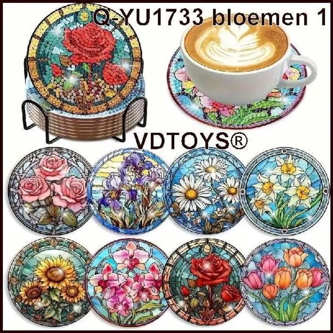 VDTOYS Diamond Painting Bloemen 1 - 8 Stuks Compleet Set Q