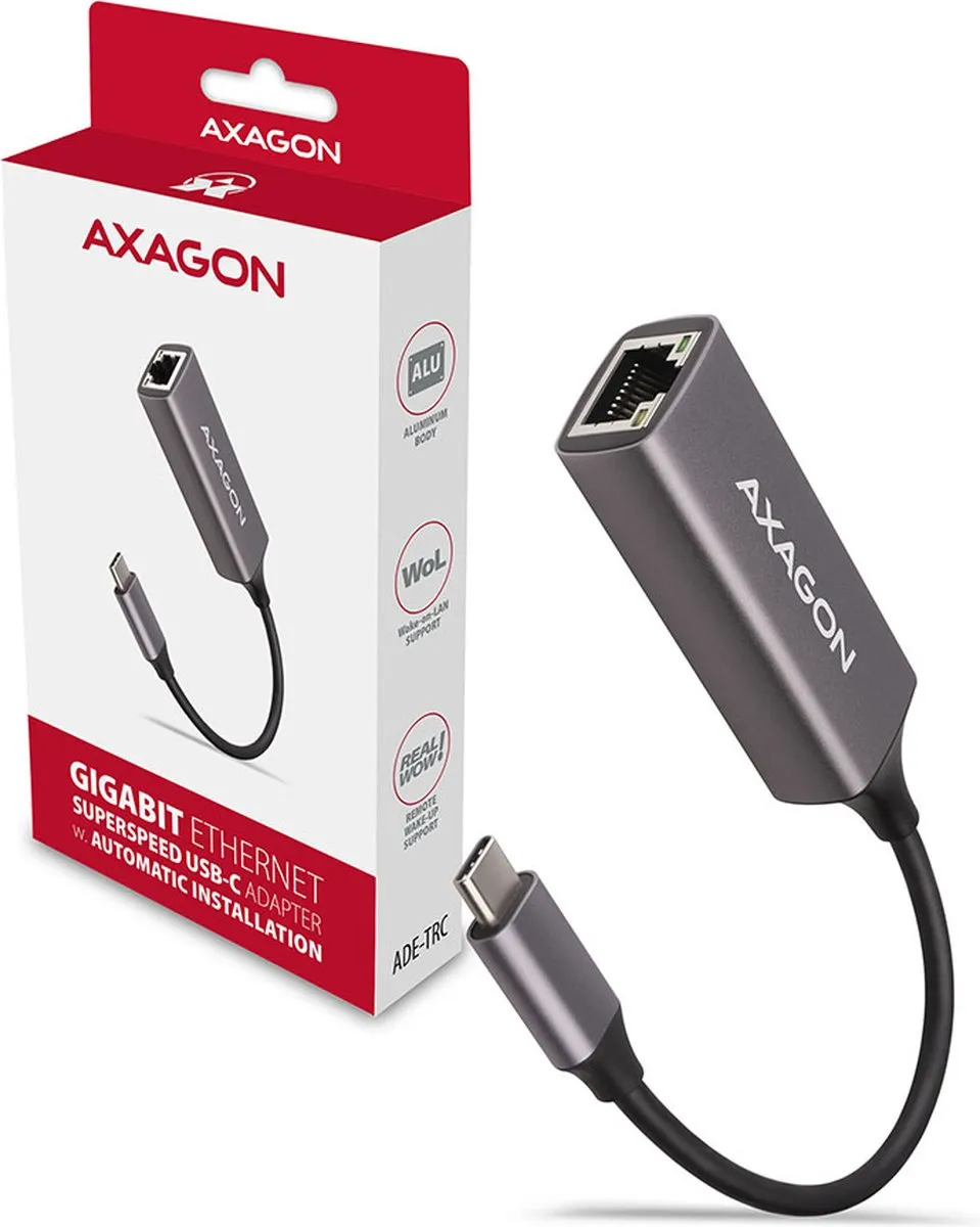 Axagon ADE-TRC USB-C Gigabit Ethernet Adapter - Grijs - afbeelding 6 van 6