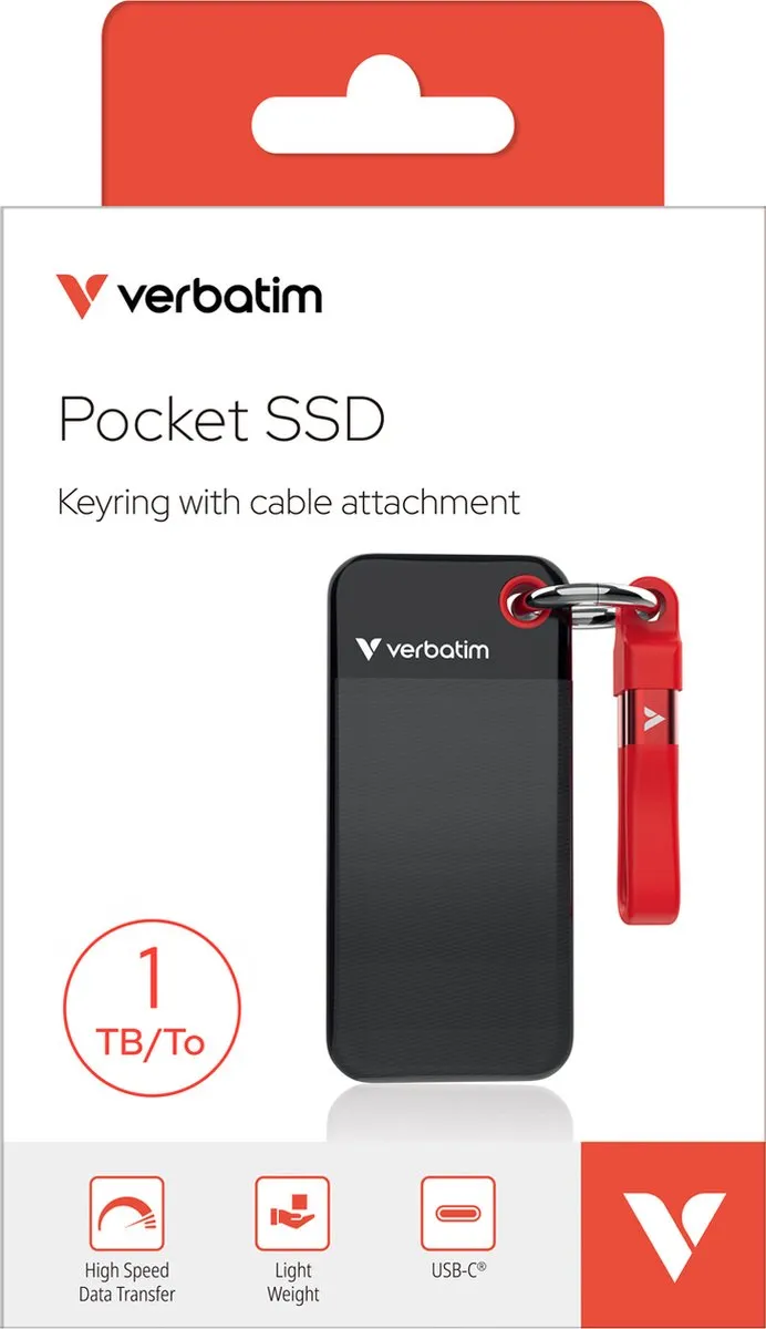 Verbatim Pocket SSD USB 3.2 Gen 2 1TB Zwart/Rood