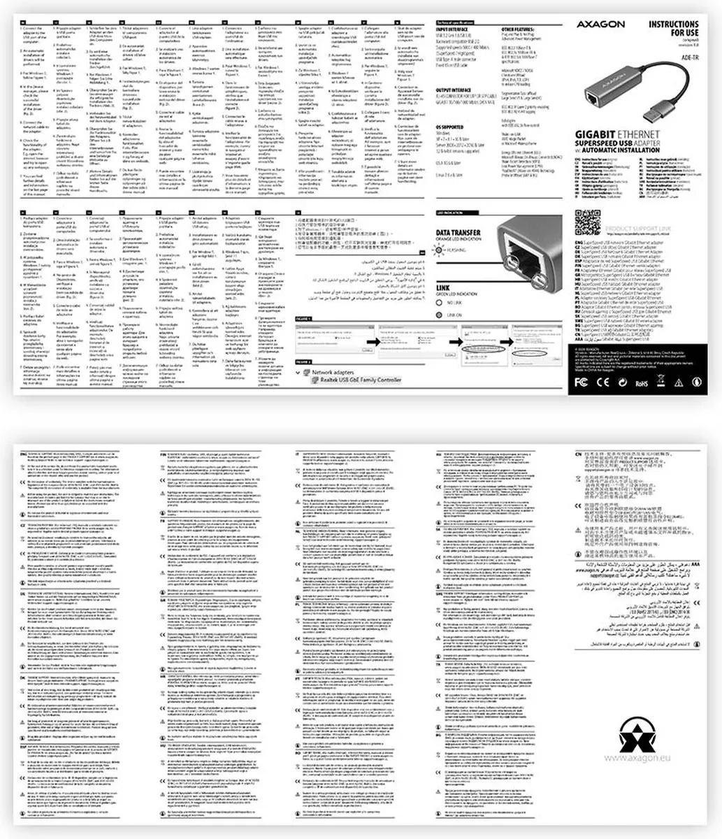 AXAGON ADE-TR Netwerkadapter 1000 MBit/s LAN (10/100/1000 MBit/s), USB-A 3.0