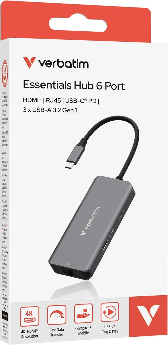 Verbatim 32157 USB-C Hub - 6 Poorten - Grijs