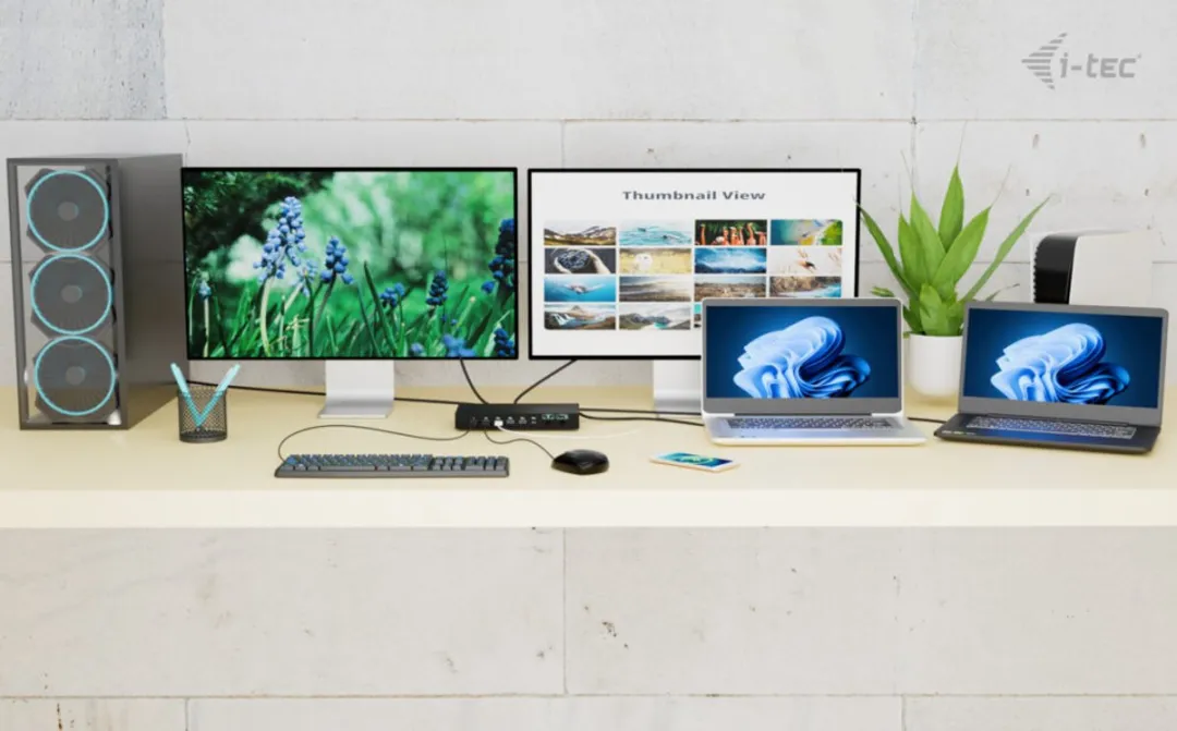 I-tec USB-C KVM Dock PRO C31KVMDOCKPDPRO - 3 Hosts - Dual Video - 92W - Zwart - afbeelding 6 van 6