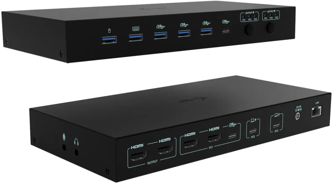 I-tec USB-C KVM Dock PRO C31KVMDOCKPDPRO - 3 Hosts - Dual Video - 92W - Zwart