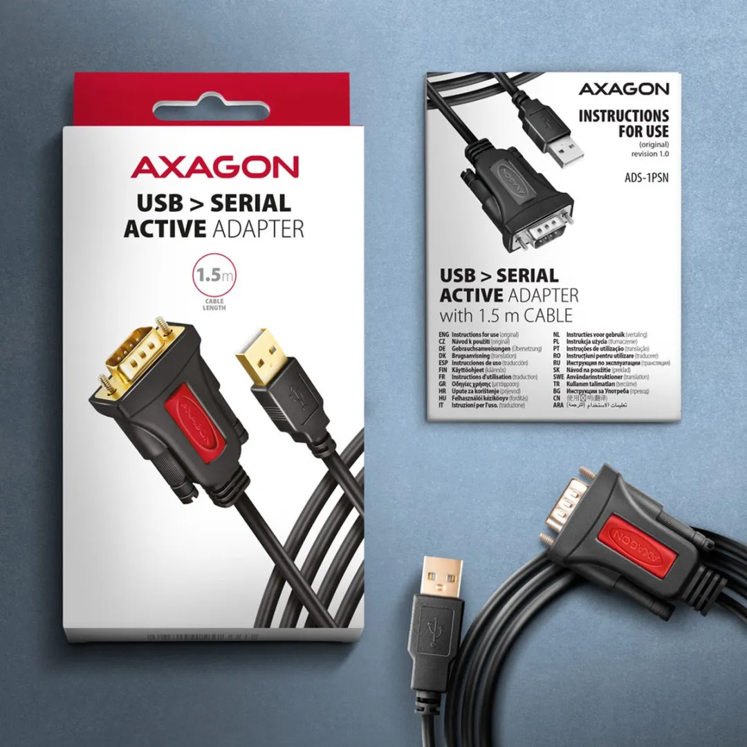 AXAGON USB 2.0 Adapterkabel [1x RS232-stekker - 1x USB 2.0] ADS-1PSN 1.5 m