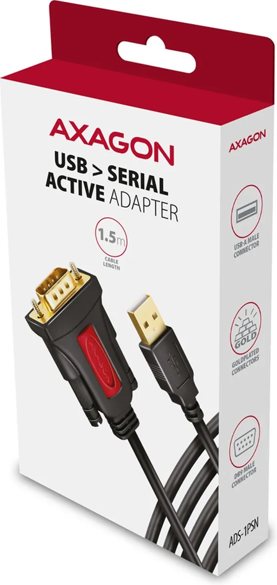 AXAGON USB 2.0 Adapterkabel [1x RS232-stekker - 1x USB 2.0] ADS-1PSN 1.5 m