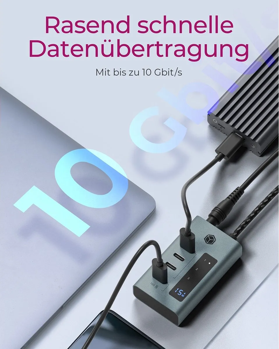 Icy Box IB-HUB1454-C31 USB-Hub 4 Poorten - 10Gbit/s - Blauw/Grijs