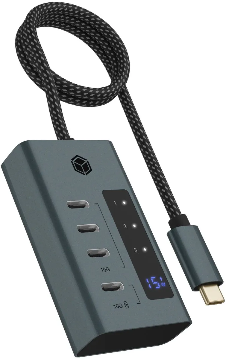 Icy Box IB-HUB1454-C31 USB-Hub 4 Poorten - 10Gbit/s - Blauw/Grijs