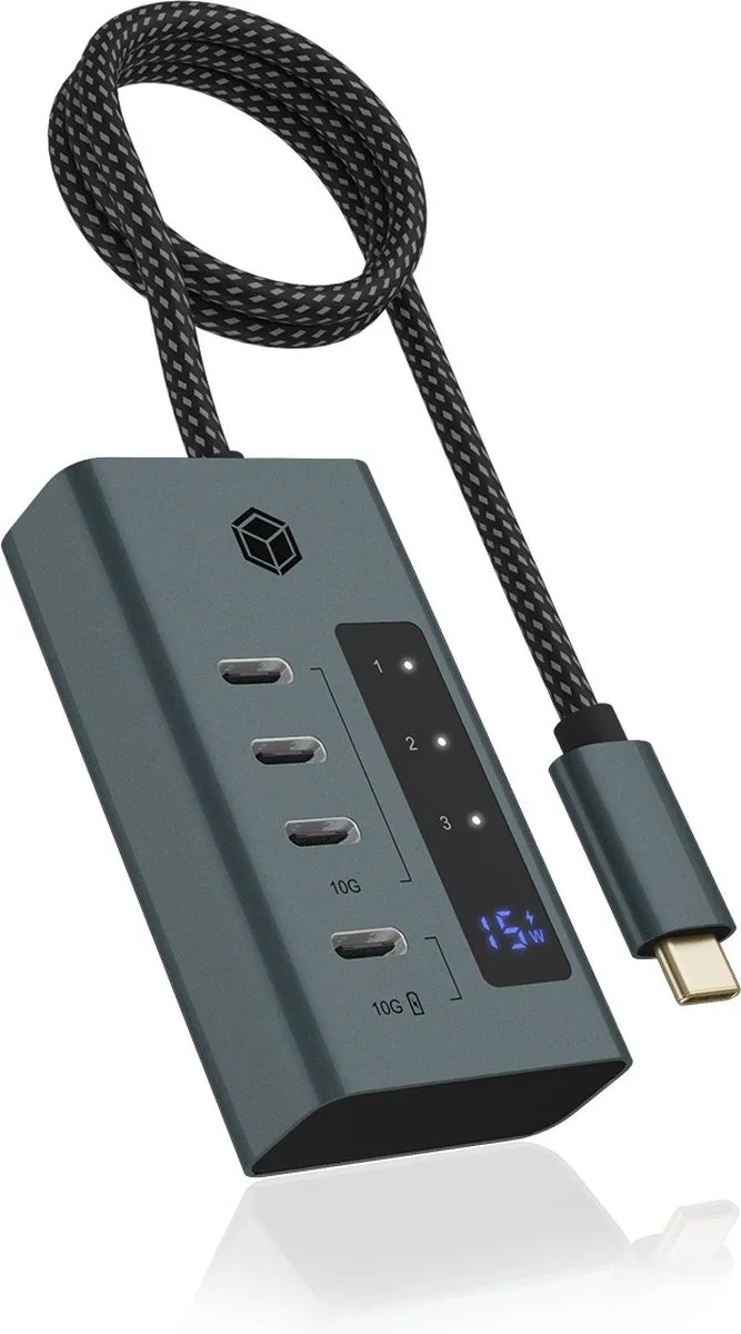 Icy Box IB-HUB1454-C31 USB-Hub 4 Poorten - 10Gbit/s - Blauw/Grijs - afbeelding 6 van 6