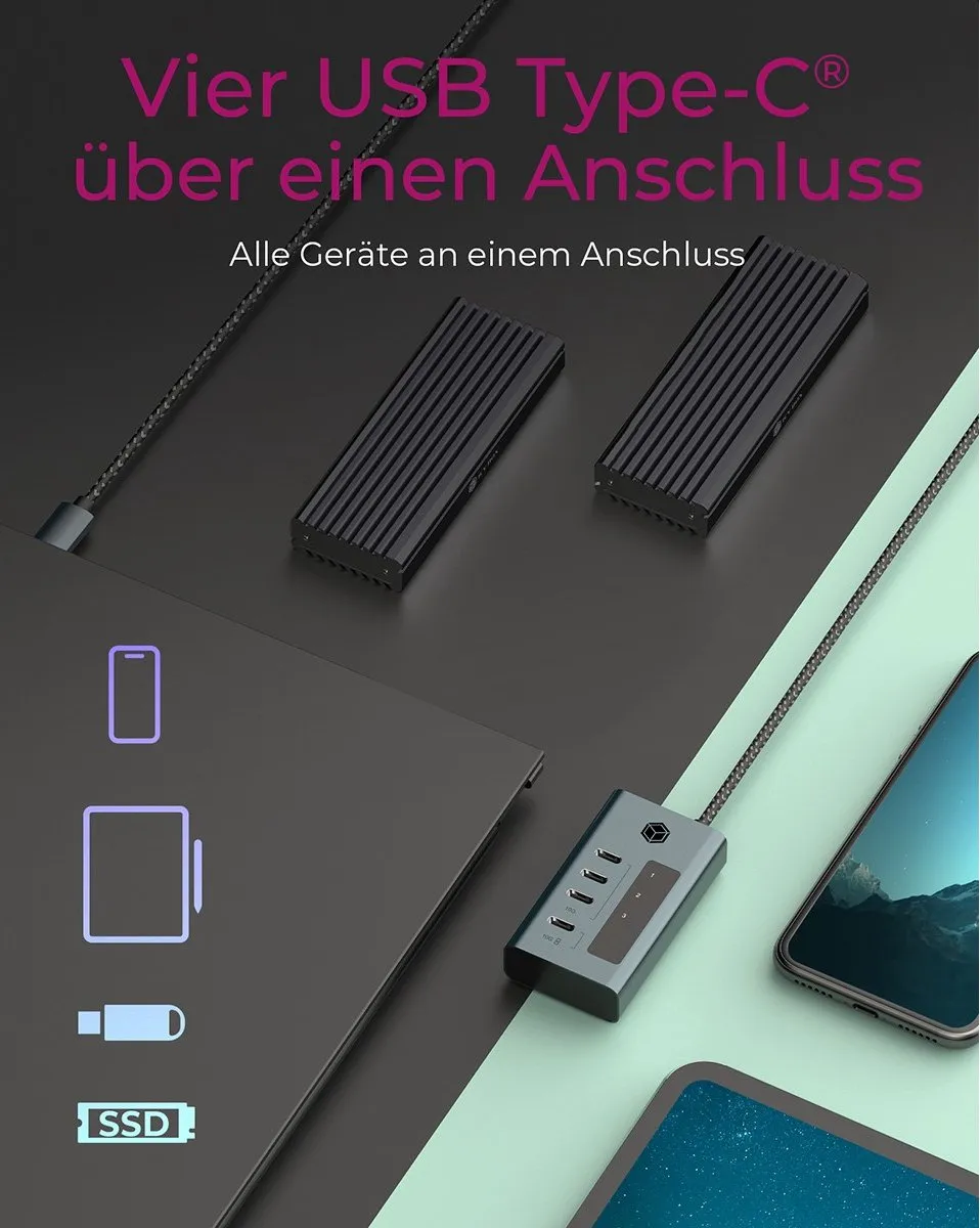 Icy Box IB-HUB1454-C31 USB-Hub 4 Poorten - 10Gbit/s - Blauw/Grijs