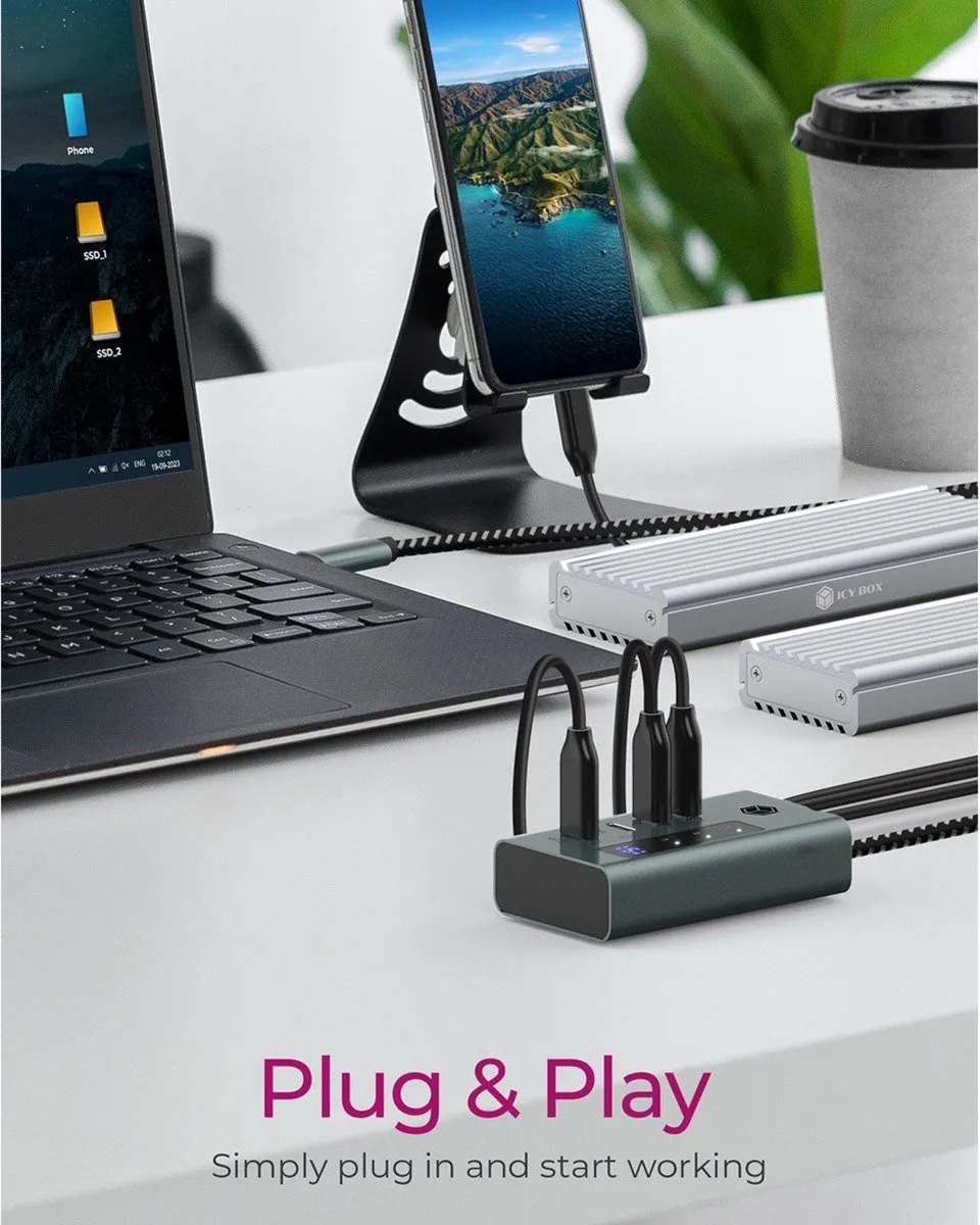 Icy Box IB-HUB1454-C31 USB-Hub 4 Poorten - 10Gbit/s - Blauw/Grijs