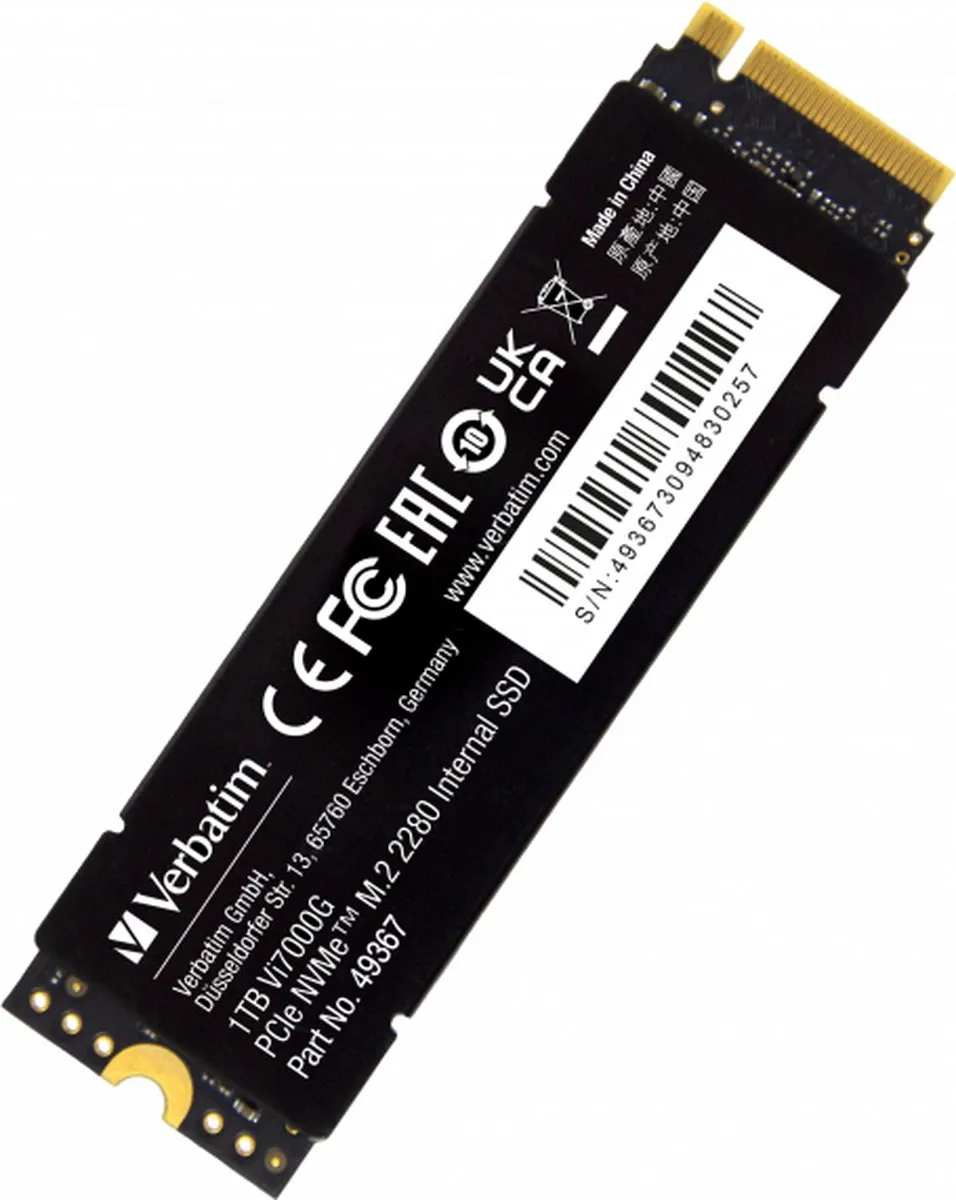 Verbatim Vi7000 1 TB NVMe/PCIe M.2 SSD 2280 harde schijf PCIe 4.0 x4 Retail 49367