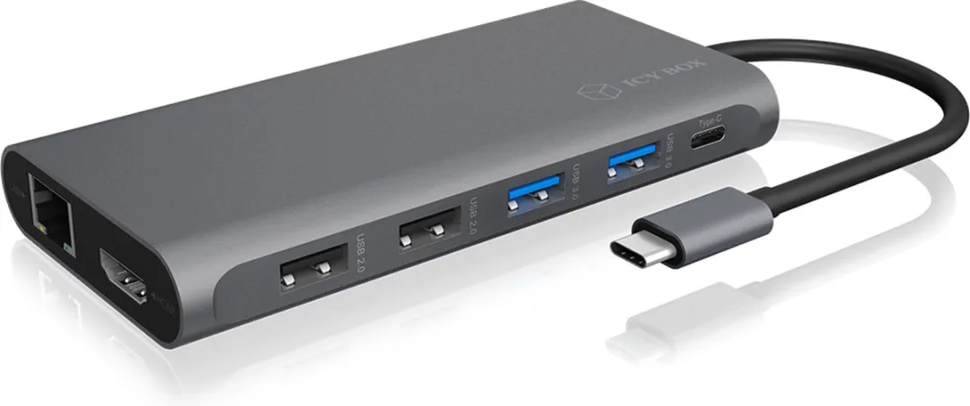Icy Box IB-DK4050-CPD USB-C 12-in-1 DockingStation 100W - Antraciet