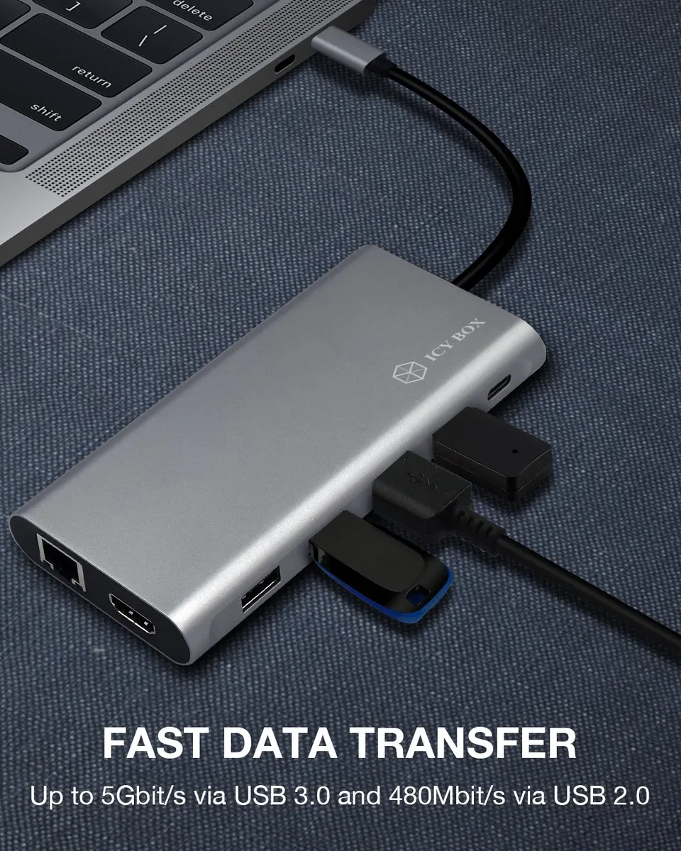 Icy Box IB-DK4050-CPD USB-C 12-in-1 DockingStation 100W - Antraciet