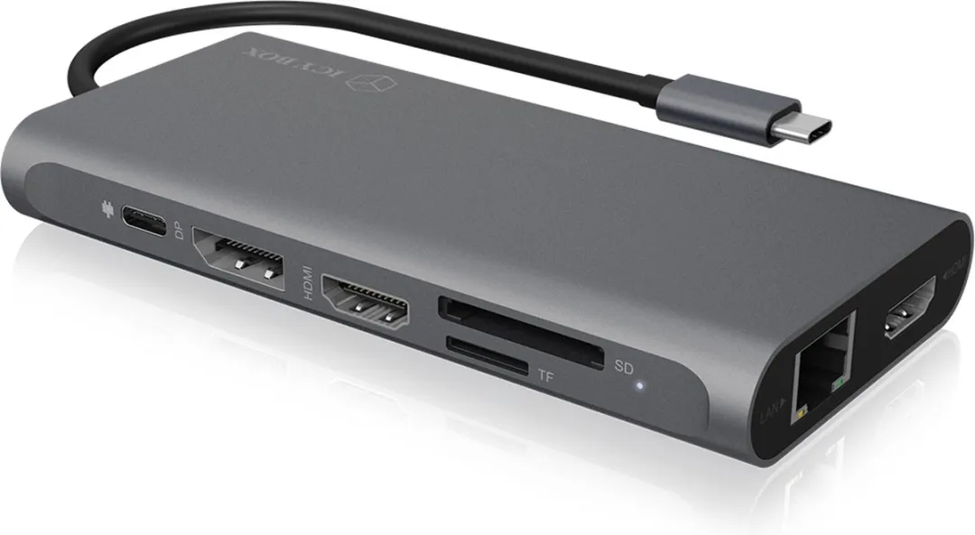 Icy Box IB-DK4050-CPD USB-C 12-in-1 DockingStation 100W - Antraciet