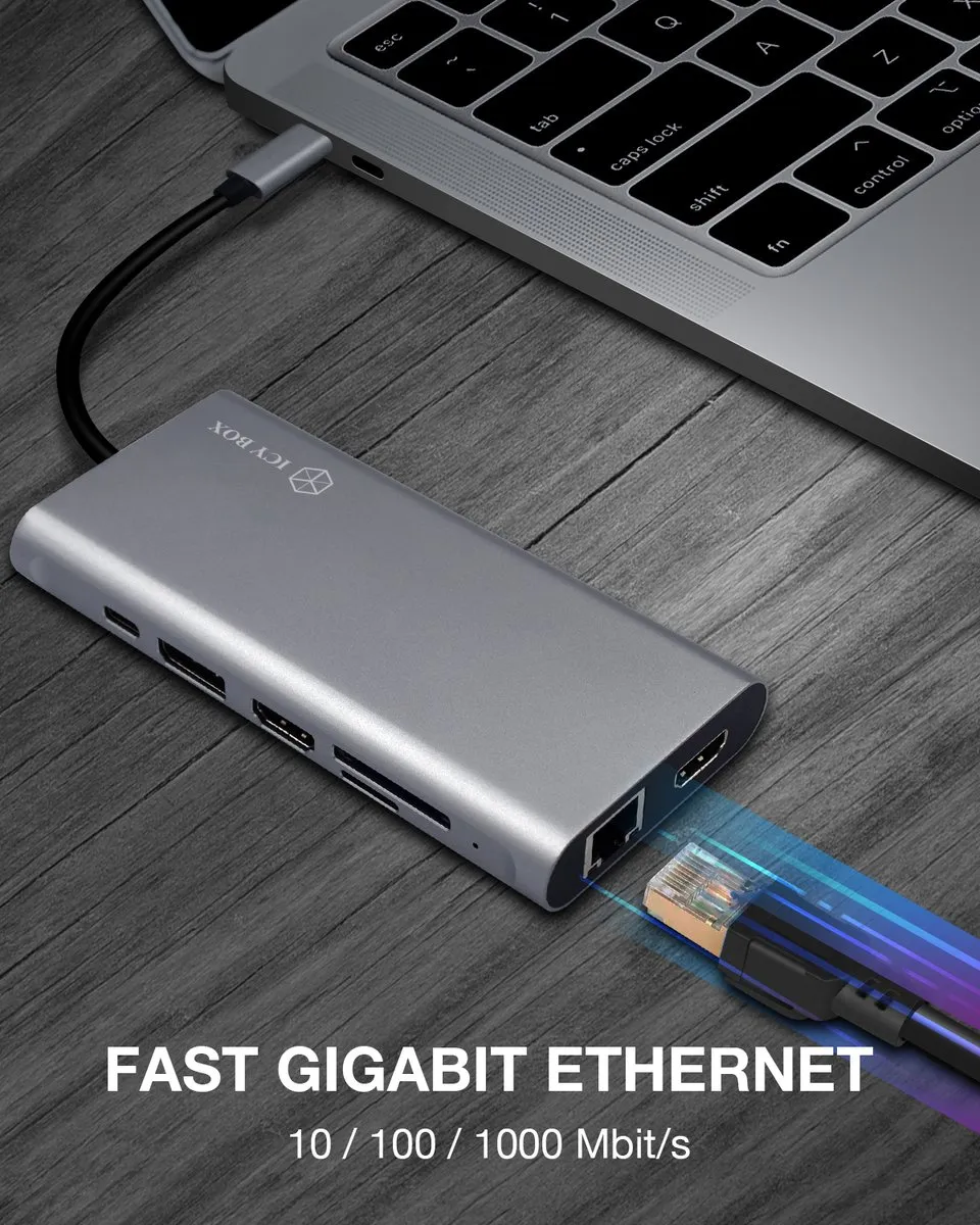 Icy Box IB-DK4050-CPD USB-C 12-in-1 DockingStation 100W - Antraciet
