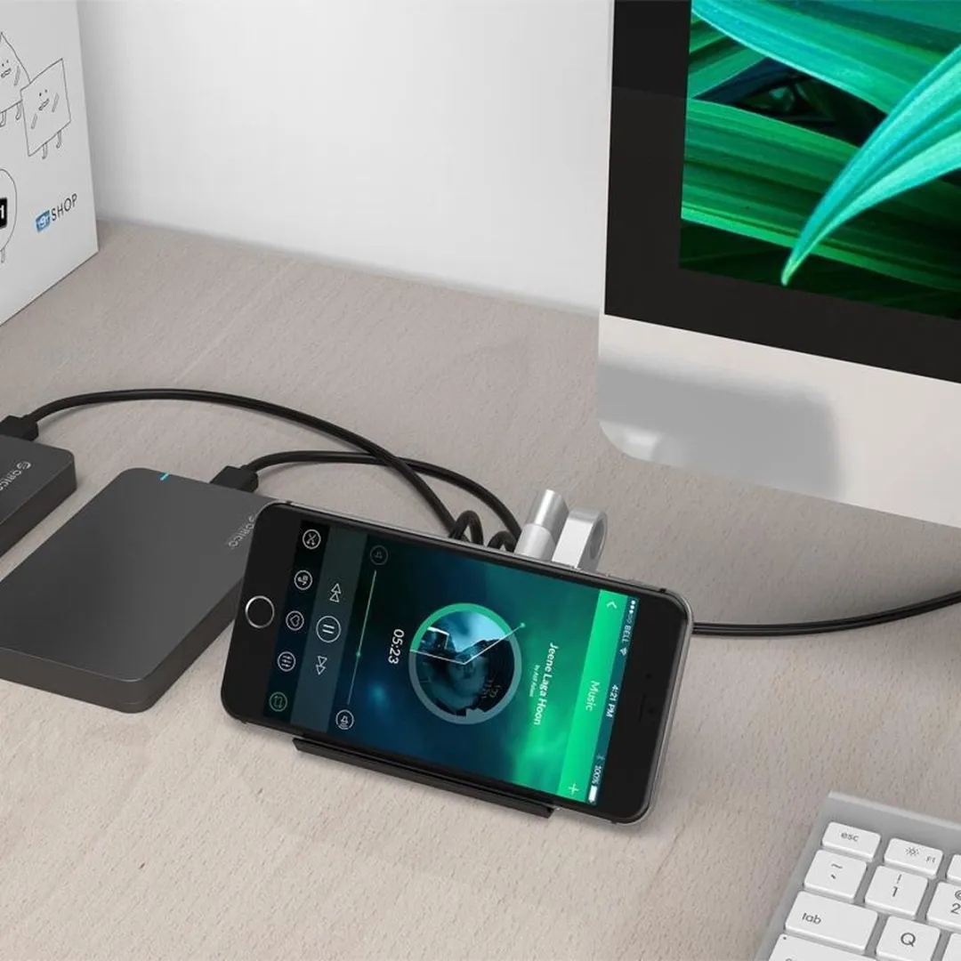 ORICO USB 3.0 Hub 4 Poorten met Smartphonehouder - Zwart