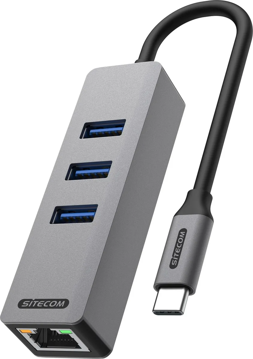 Sitecom AD-1008 USB-C naar Ethernet + 3x USB Hub