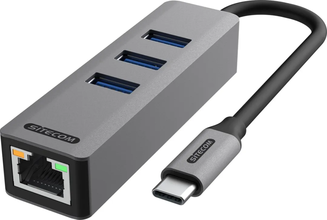 Sitecom AD-1008 USB-C naar Ethernet + 3x USB Hub