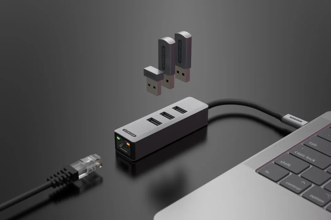 Sitecom AD-1008 USB-C naar Ethernet + 3x USB Hub