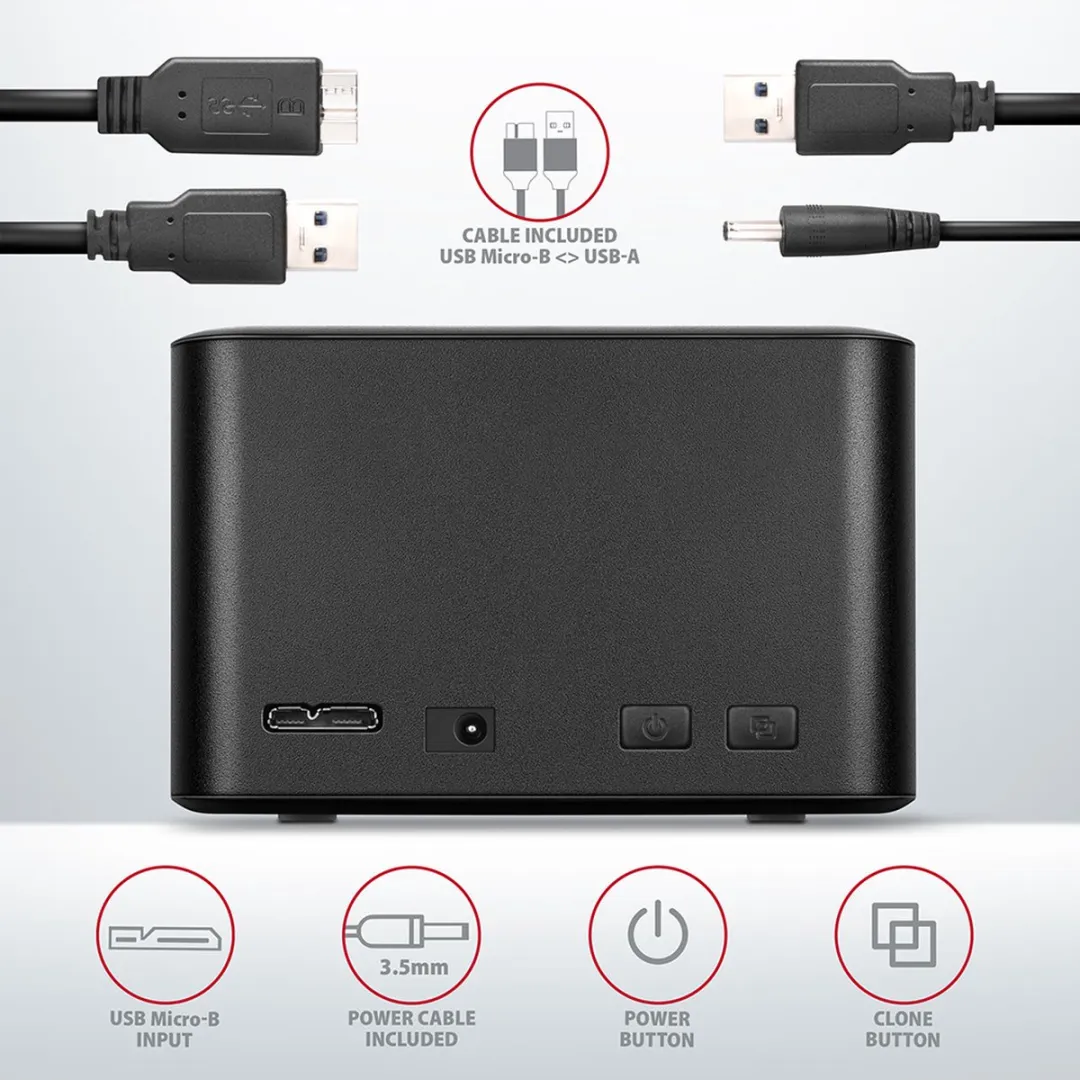 Axagon ADSA-D25 Dual SSD/HDD Clone Dock - Zwart