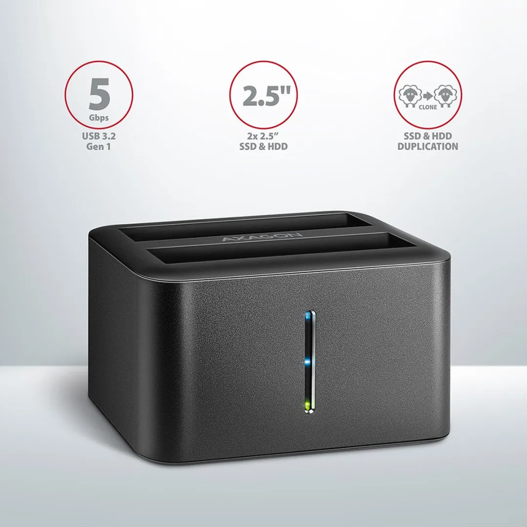 Axagon ADSA-D25 Dual SSD/HDD Clone Dock - Zwart