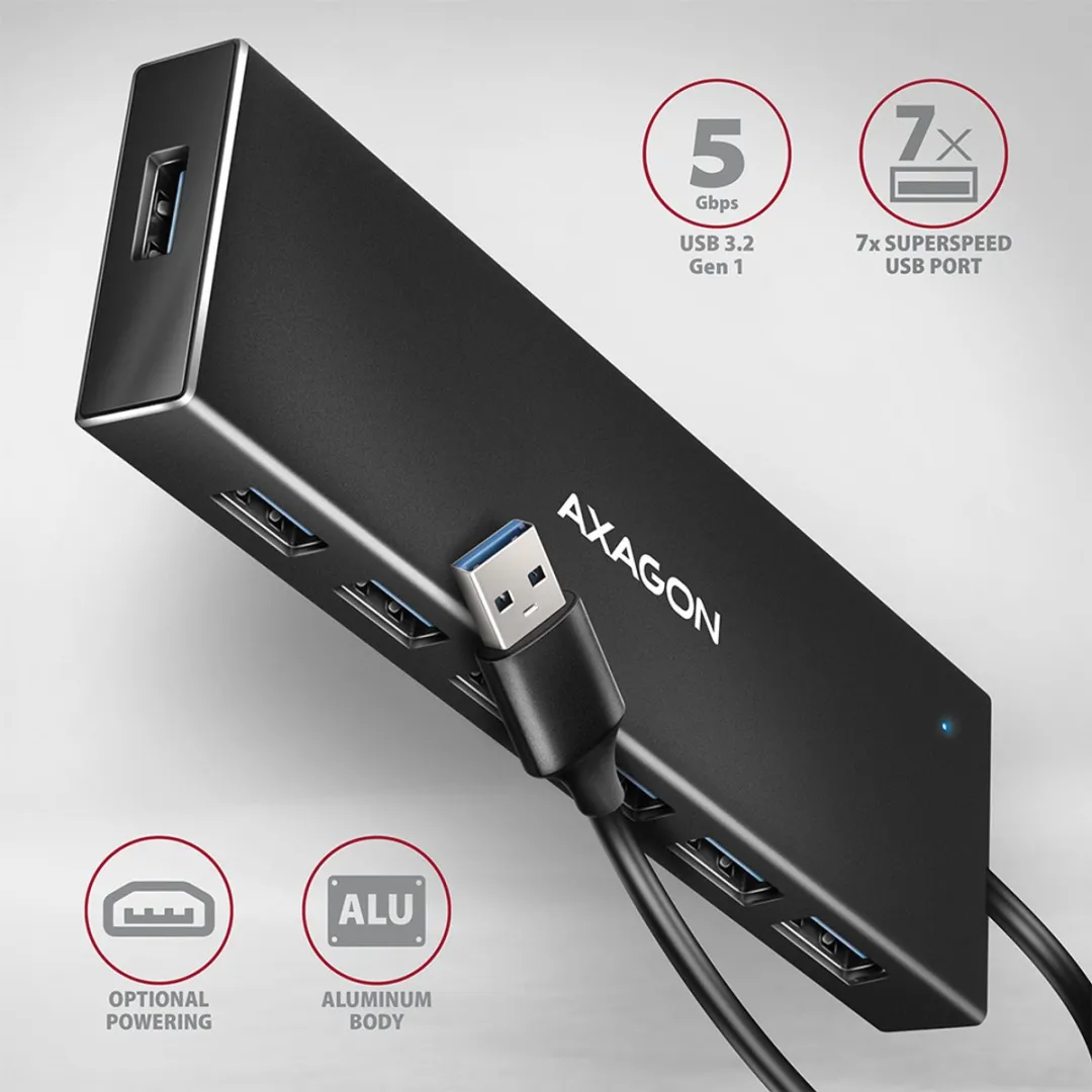 Axagon HUE-F7A USB 3.2 Hub 7x USB-A - 1m Kabel - Zwart