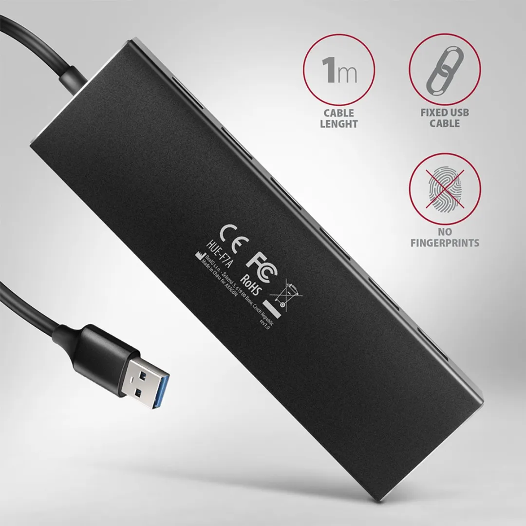 Axagon HUE-F7A USB 3.2 Hub 7x USB-A - 1m Kabel - Zwart