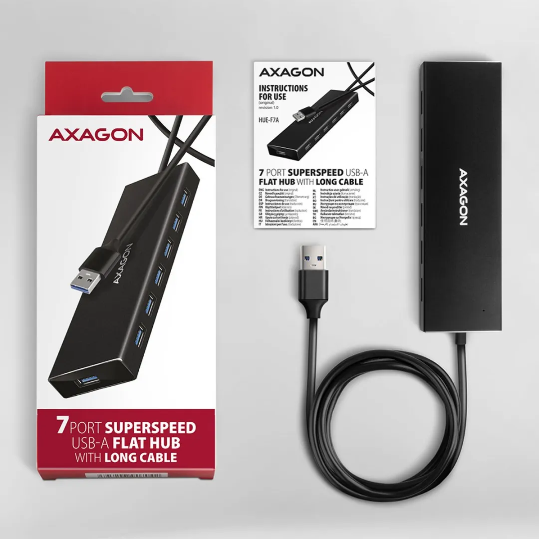 Axagon HUE-F7A USB 3.2 Hub 7x USB-A - 1m Kabel - Zwart