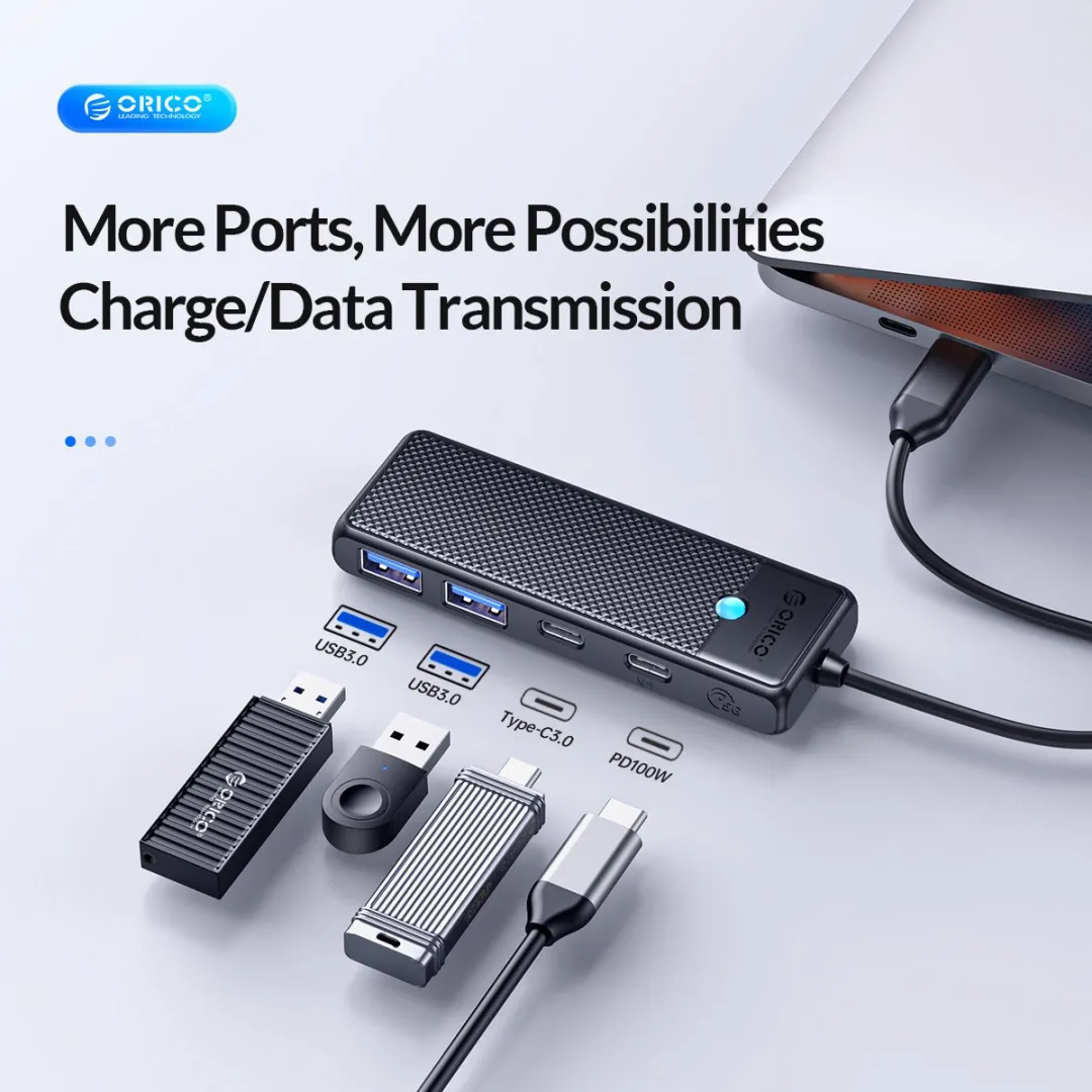 ORICO PAPW2AC-C3-015-BK USB-C Hub - 4 Poorten - Zwart - afbeelding 6 van 6