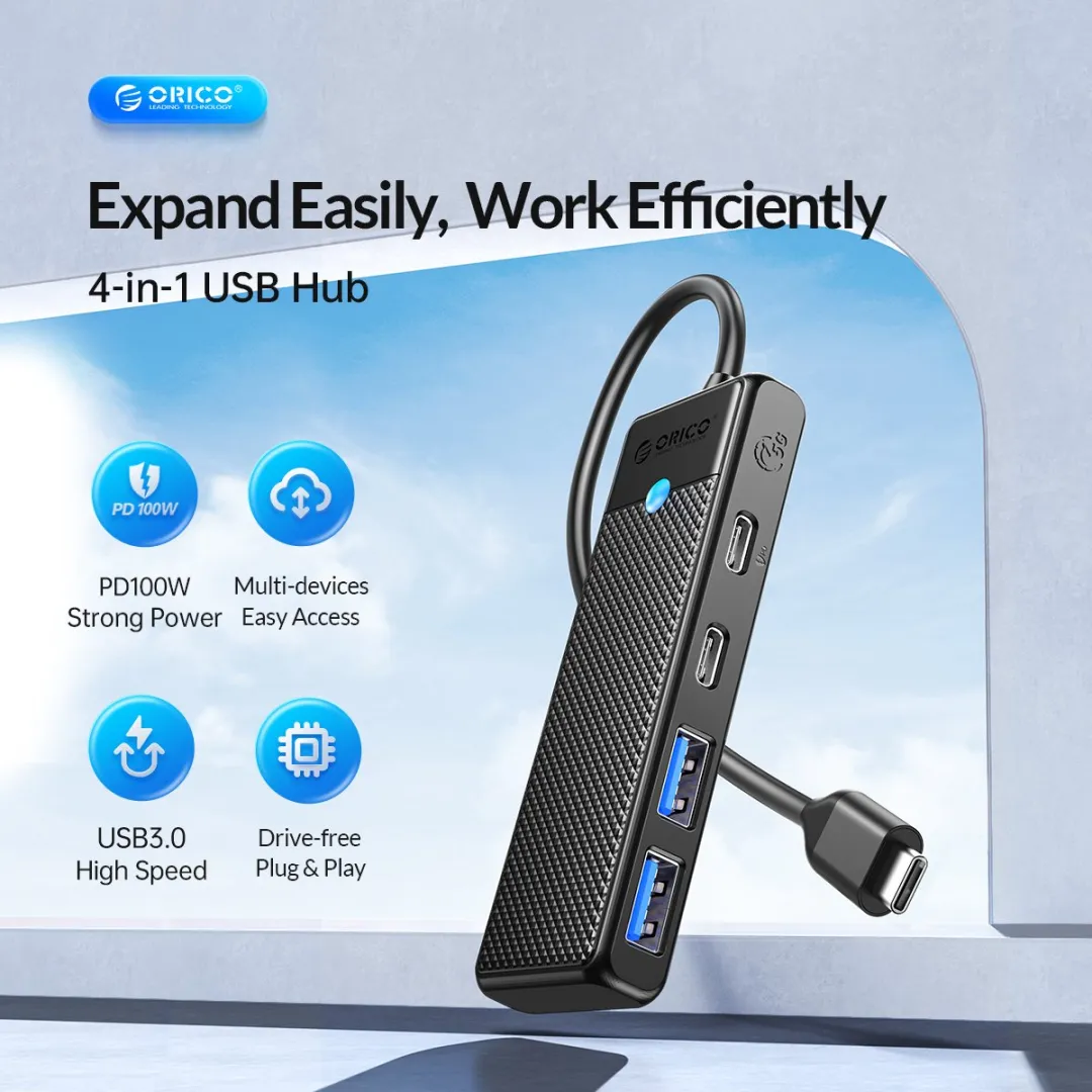 ORICO PAPW2AC-C3-015-BK USB-C Hub - 4 Poorten - Zwart