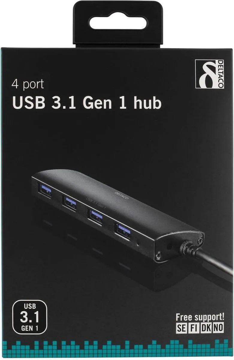Deltaco UH-481 USB 3.0 Hub 4 Poorten - 30cm Kabel - Zwart